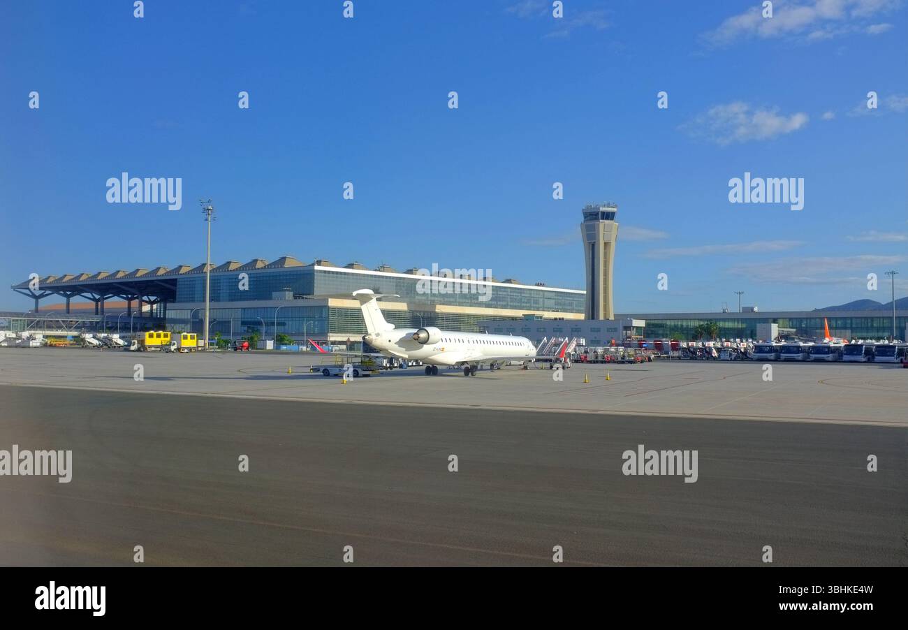 Malaga airport boarding time flight Stock Photo