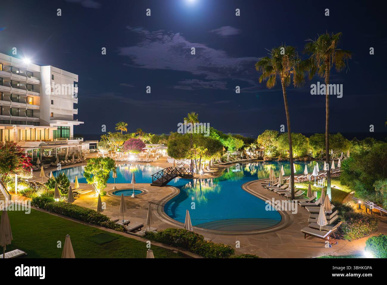 Luxurious Resort in Cyprus at Night with Illuminated Pool Stock Photo ...