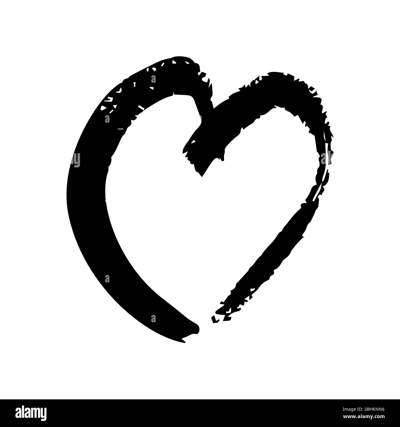 Hand drawn brush hearts. Grunge black doodle heart on white background ...