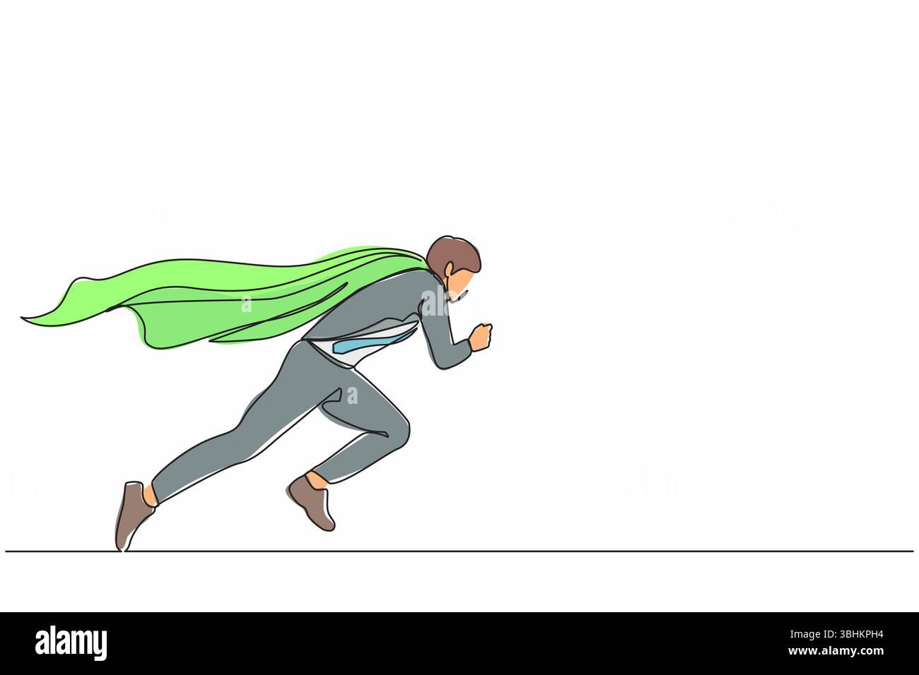 Continuous one line drawing super businessman running fast. Business ...