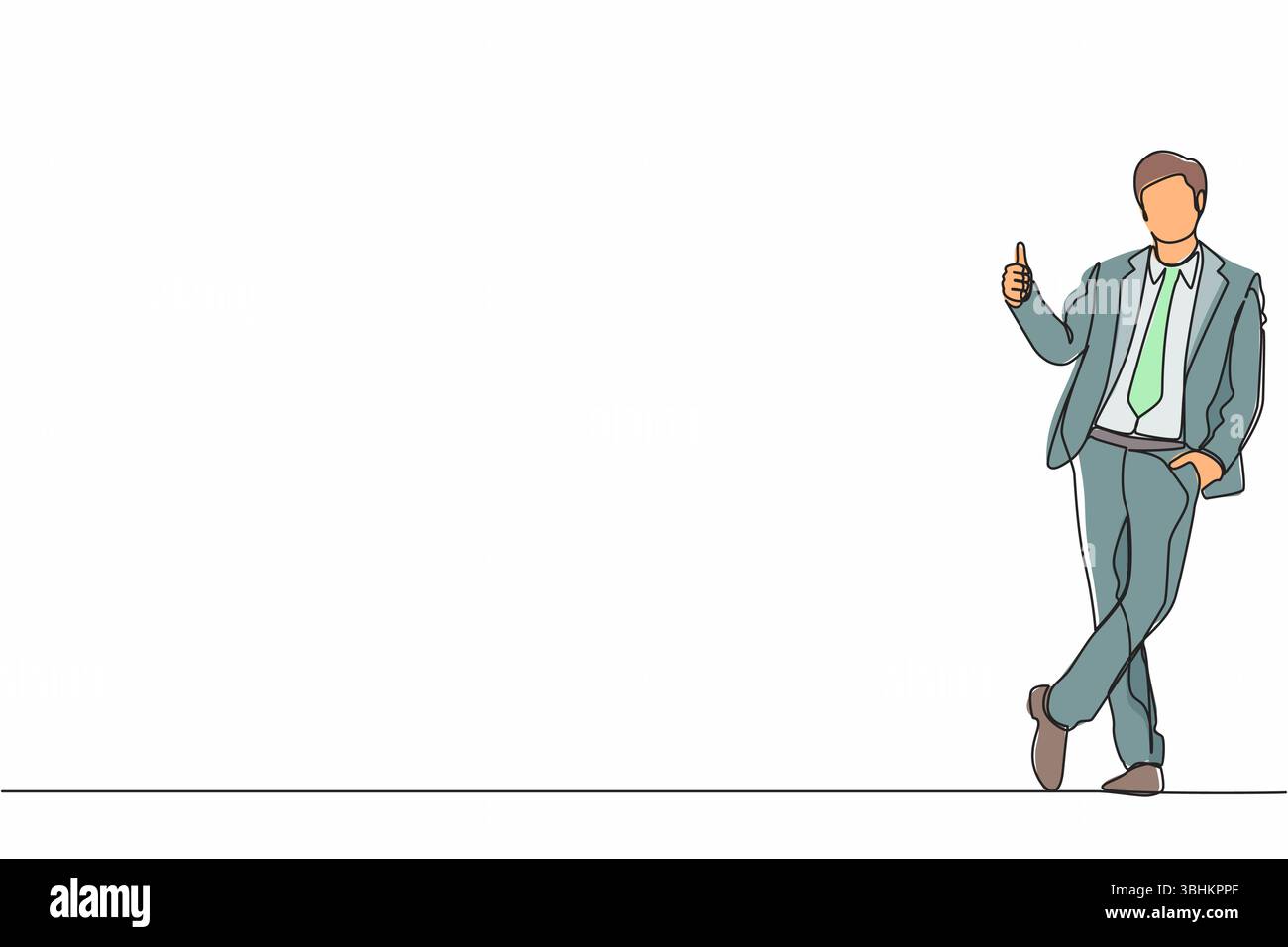 Continuous one line drawing excited businessman dressed in formal wear ...