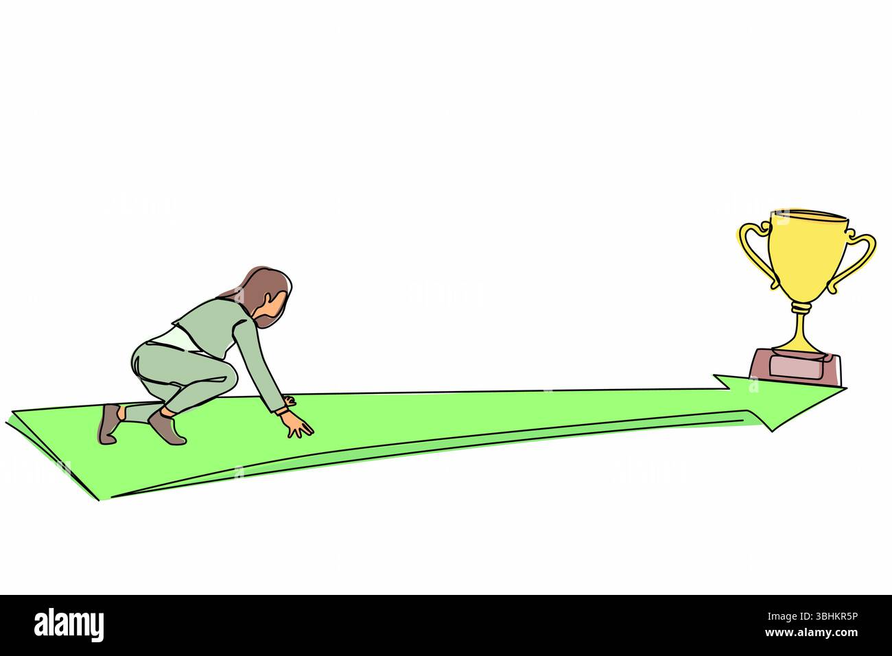 Continuous one line drawing side view businesswoman ready to run to ...