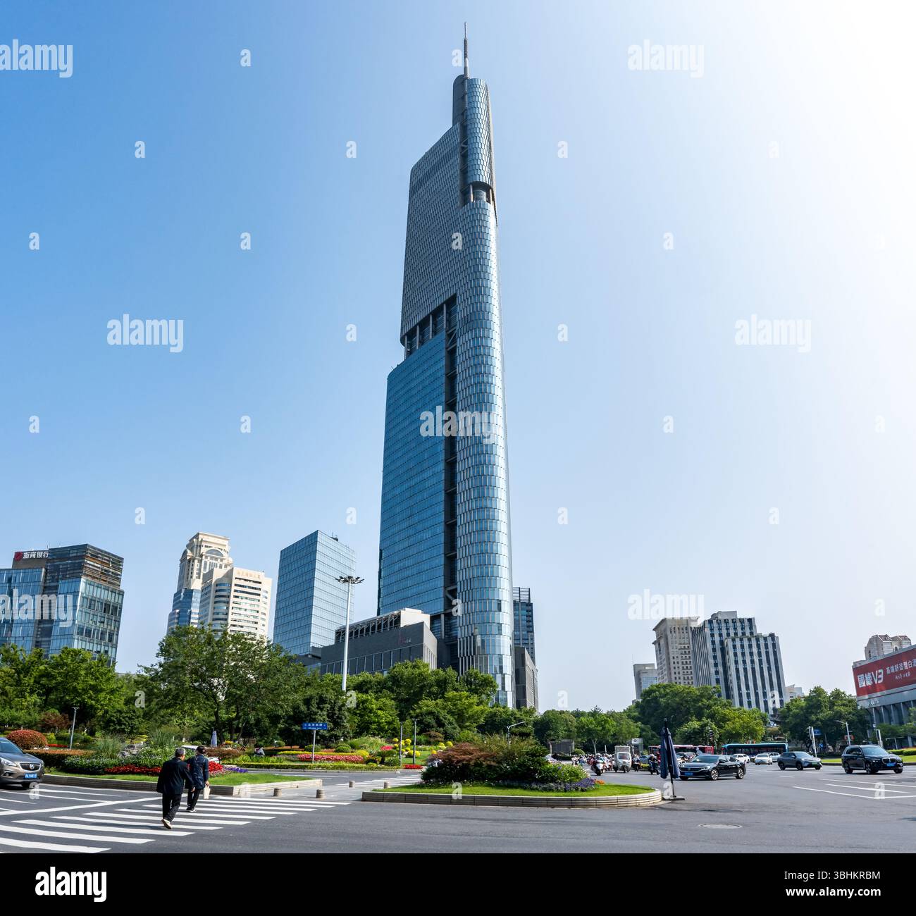 The 89 stories Zifeng Tower at Gulou, which includes the Intercontinental Hotel, is the tallest in the city of Nanjing, Jiangsu Province, China. Stock Photo