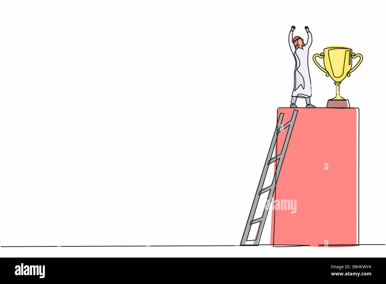 Single continuous line drawing Arabic businessman climb ladder to reach ...