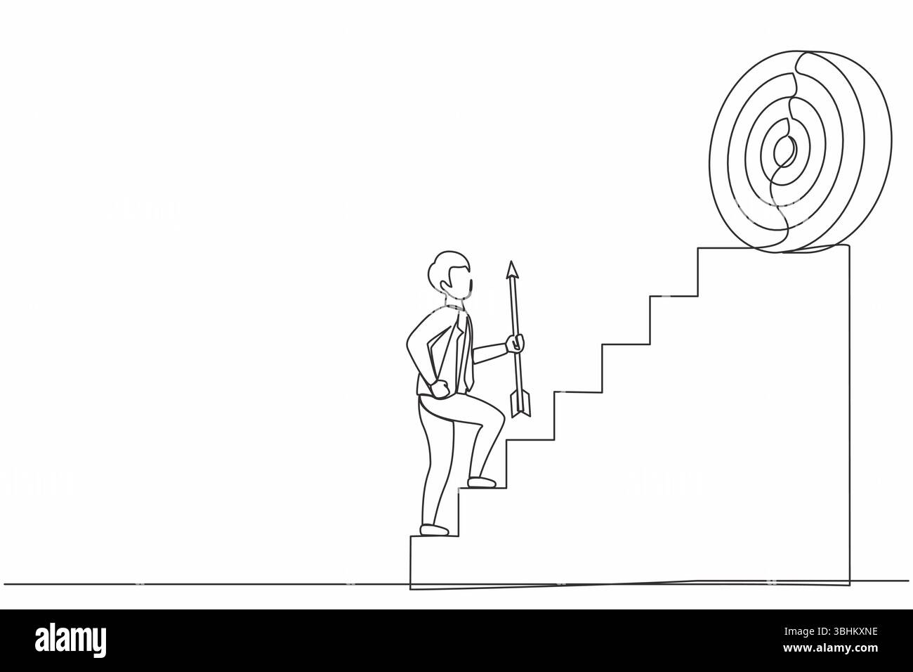 Single continuous line drawing businessman holding arrow running up ...