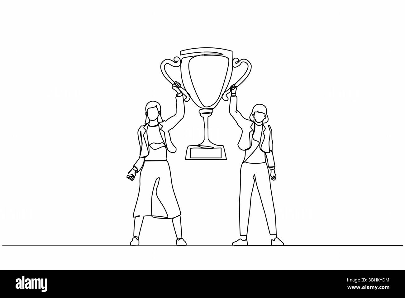 Continuous one line drawing two women holding golden goblet together ...