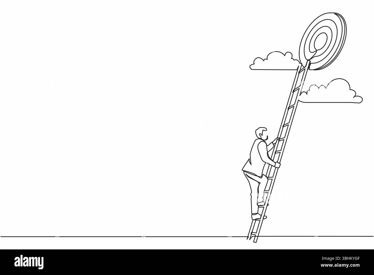Single continuous line drawing stairs to goal. Businessman in suit ...