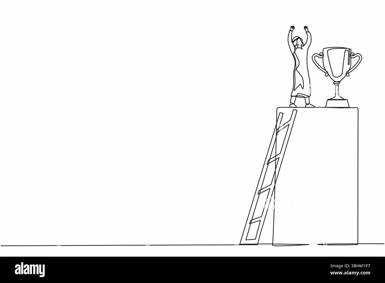 Single continuous line drawing Arabic businessman climb ladder to reach ...