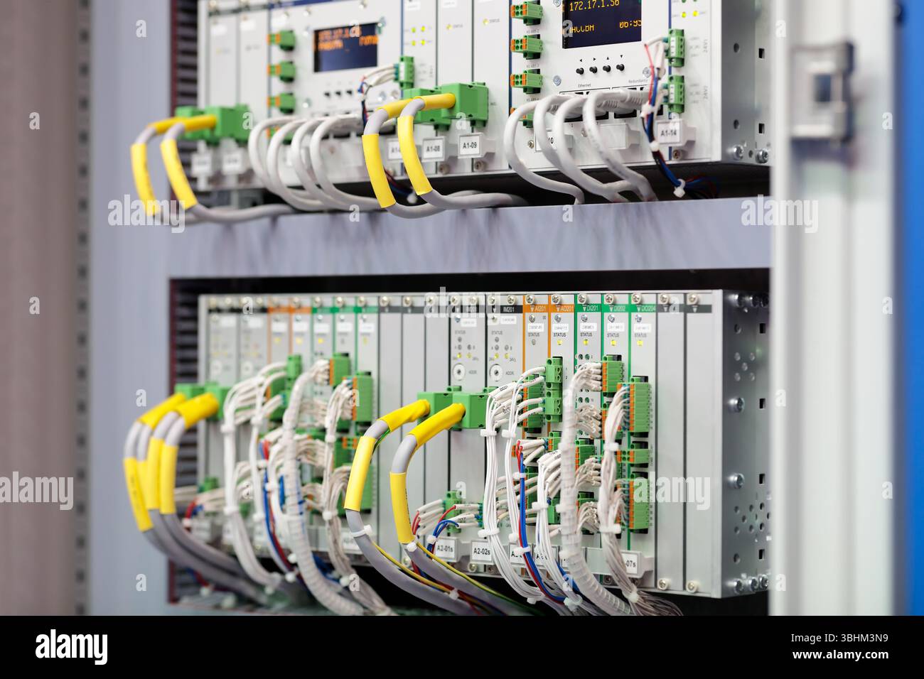 Industrial modular rack mounted control automation system close up ...