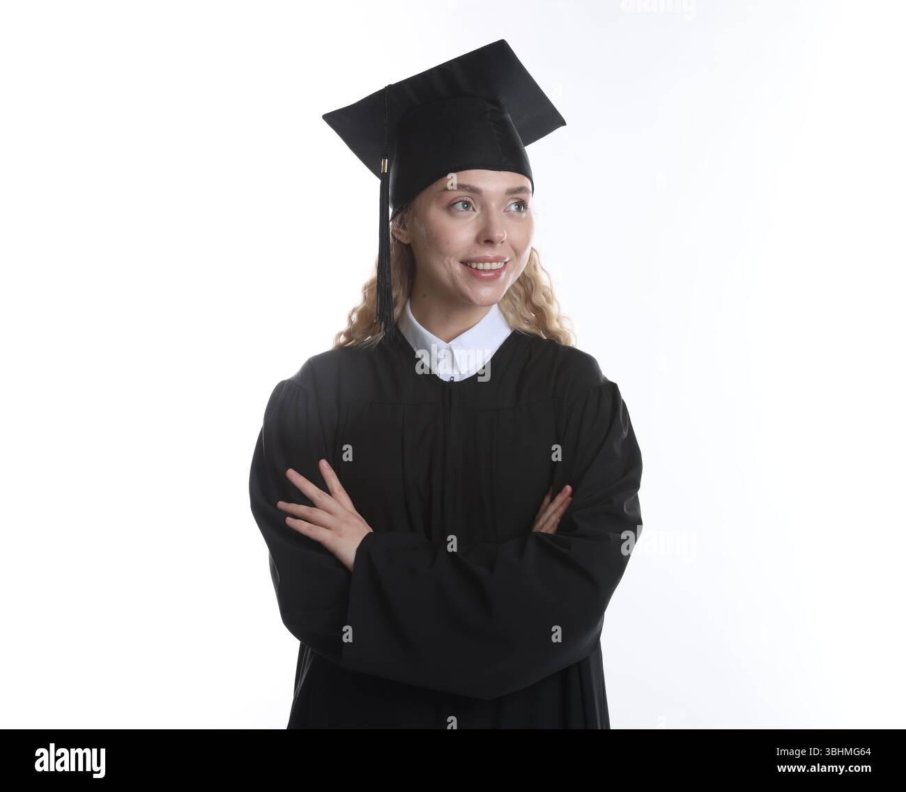 Happy student after graduation on white background Stock Photo - Alamy