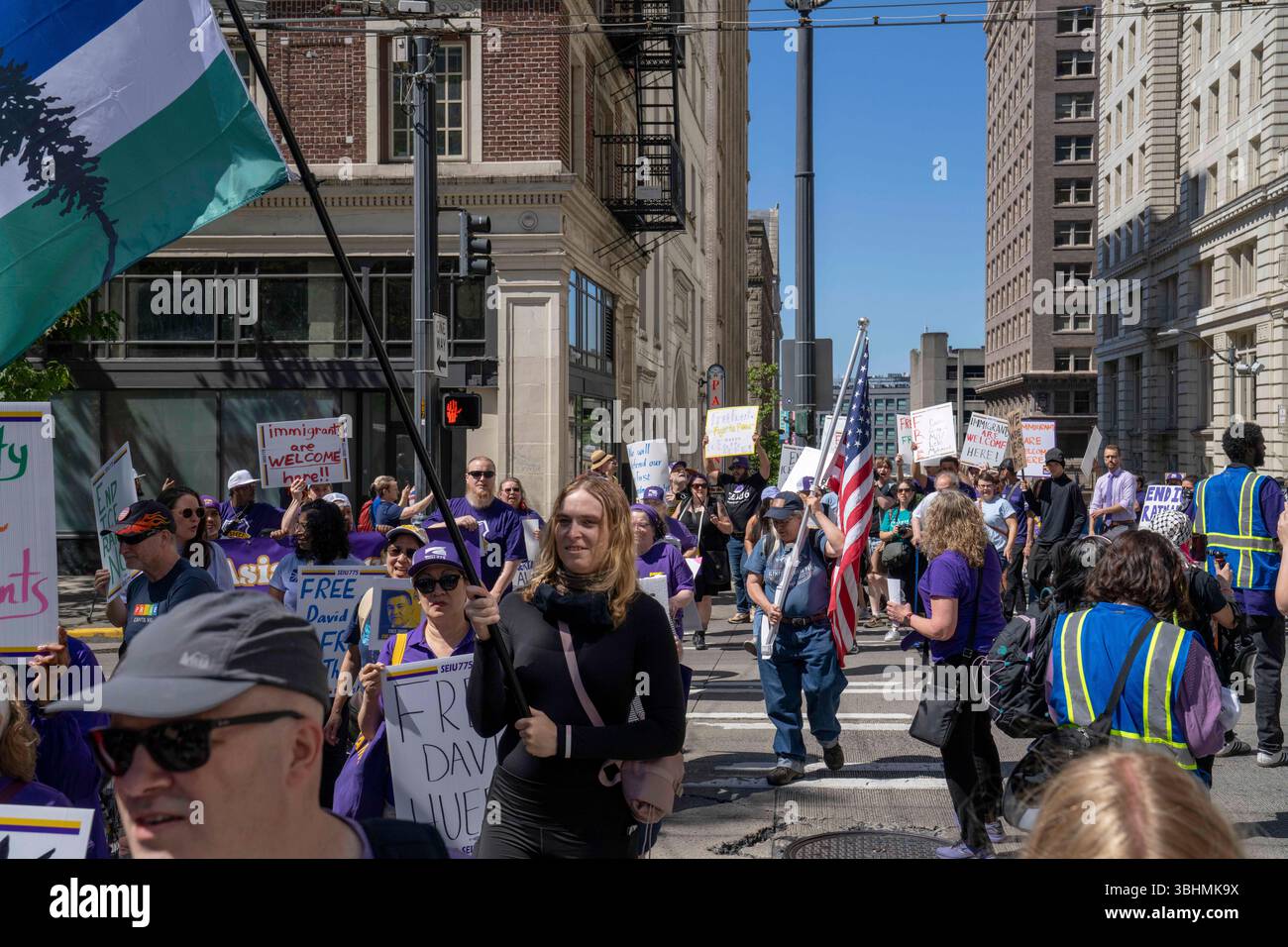 June 9, 2025, Seattle, Washington, USA: Protesters walk toward Seattle ...