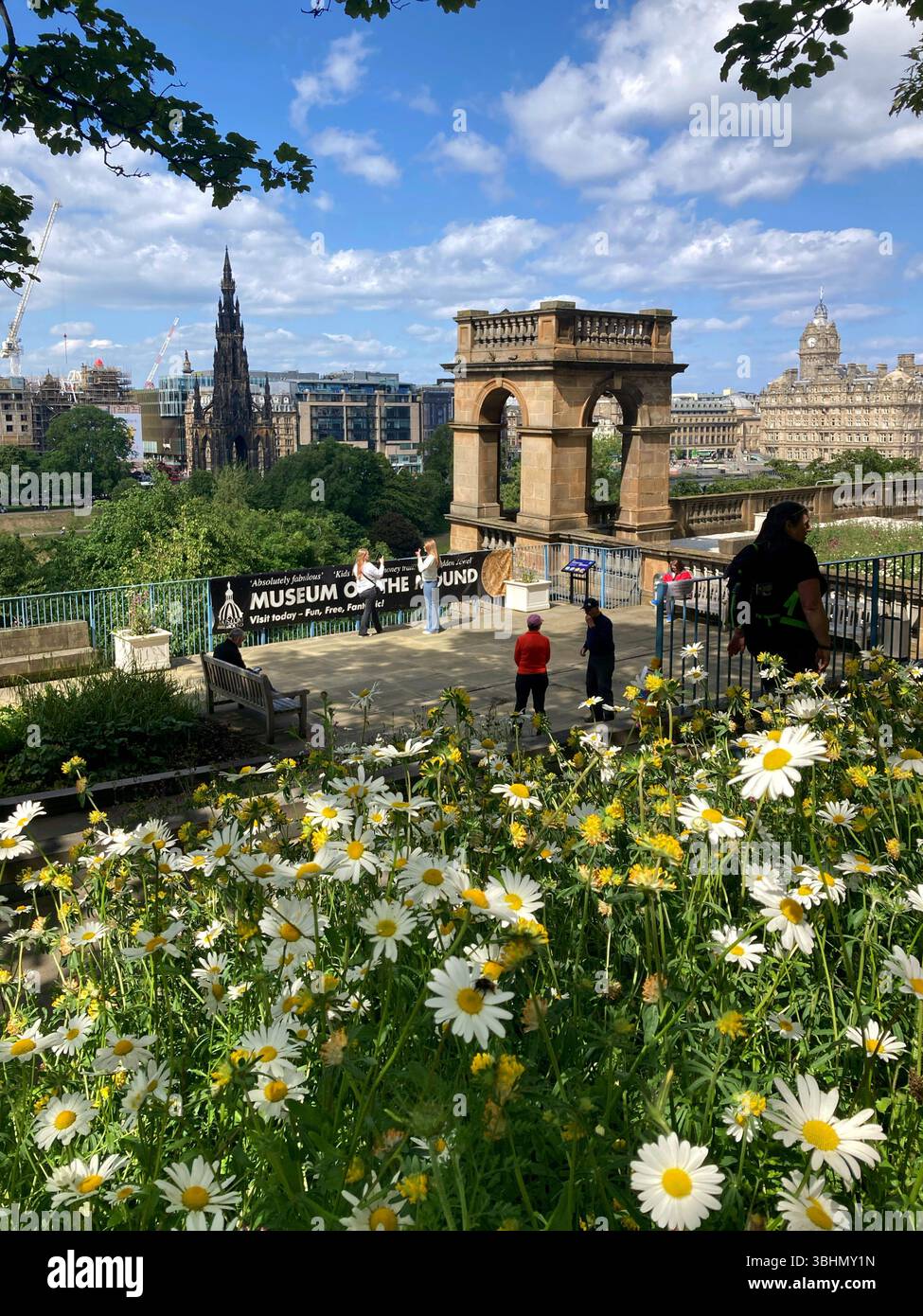 View from Museum on the Mound garden, towards the Scott monument and New town rooftops, city centre, Edinburgh Scotland Stock Photo