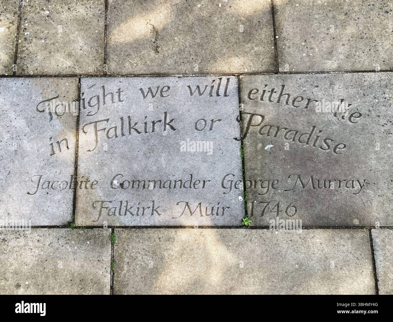 Inscription at Falkirk Old Parish Church of jacobite Commander George Murray, who fought at the Battle of Falkirk Muir in 1746. Jacobite Uprising. - Smartphone Captured Stock Image