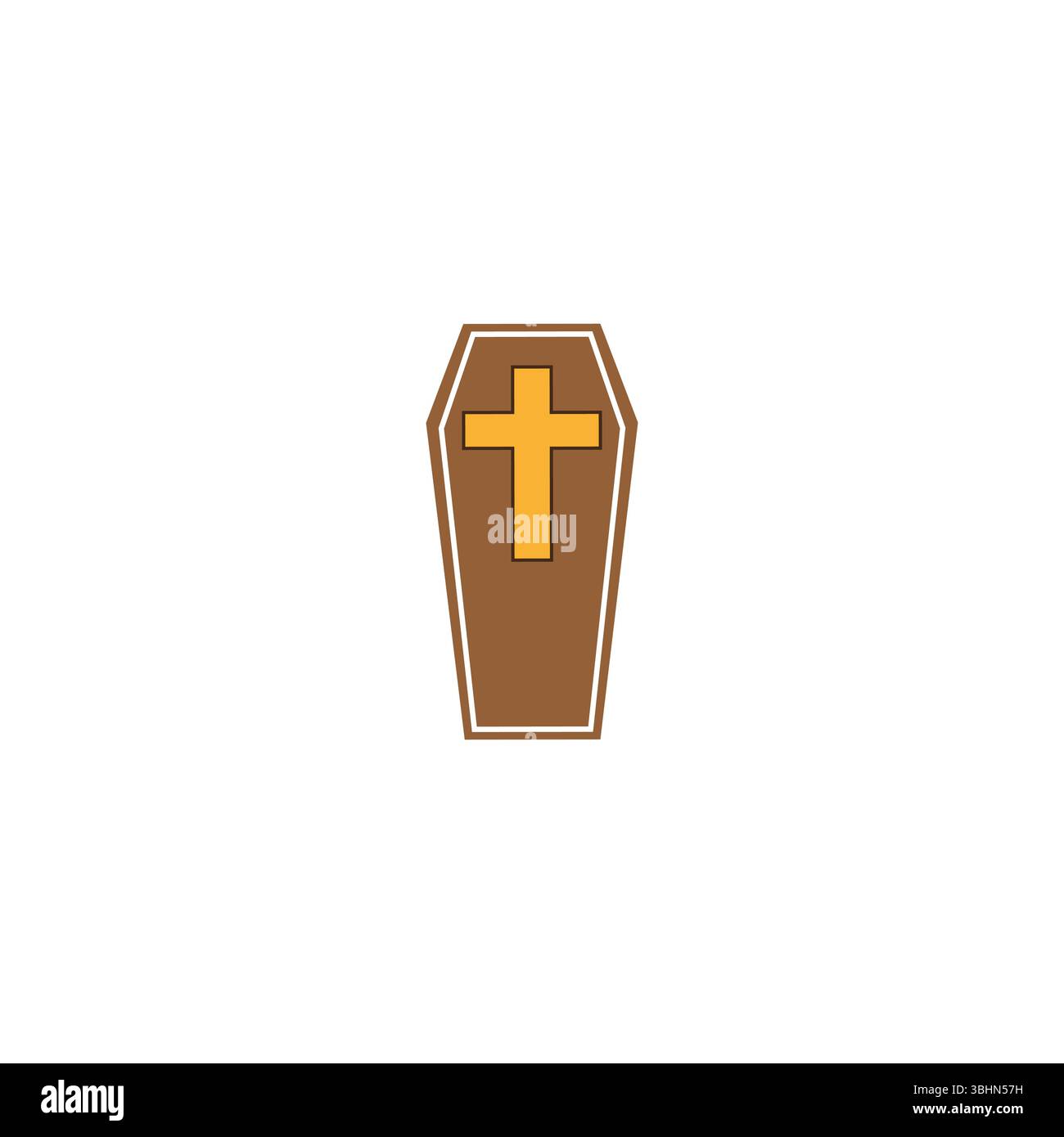 Coffin cross icon. Funeral casket symbol. Brown yellow design. Vector ...