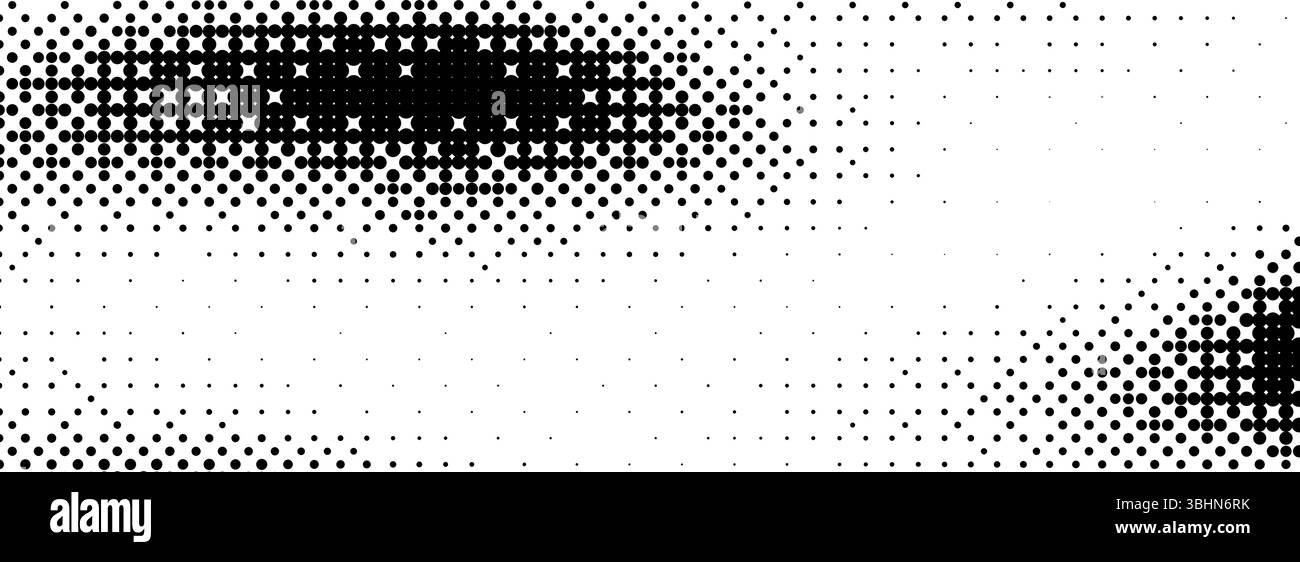 Pixelated bitmap texture cover. Black dithered pattern wallpaper. Abstract glitch gradient pattern. Wide rasterized halftone screen backdrop. 8 bit video game background. Vector overlay Stock Vector