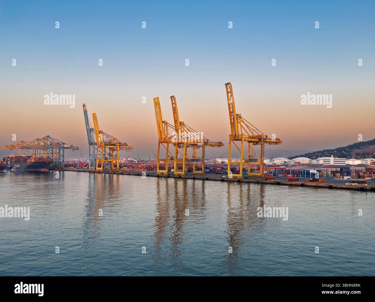 Barcelona, Spain - July 11, 2024: APM container terminal in port with ...