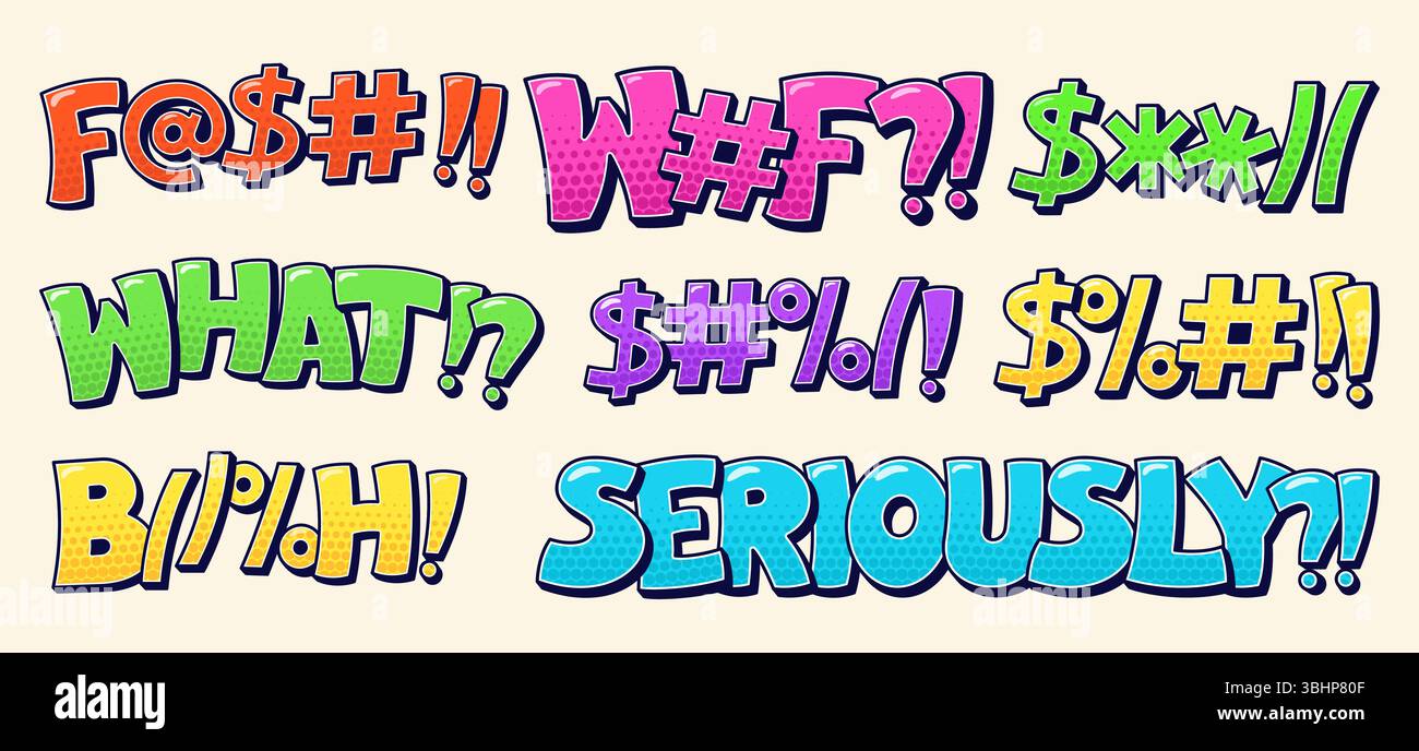 Color swear speech bubbles with bad worlds. Stock Vector
