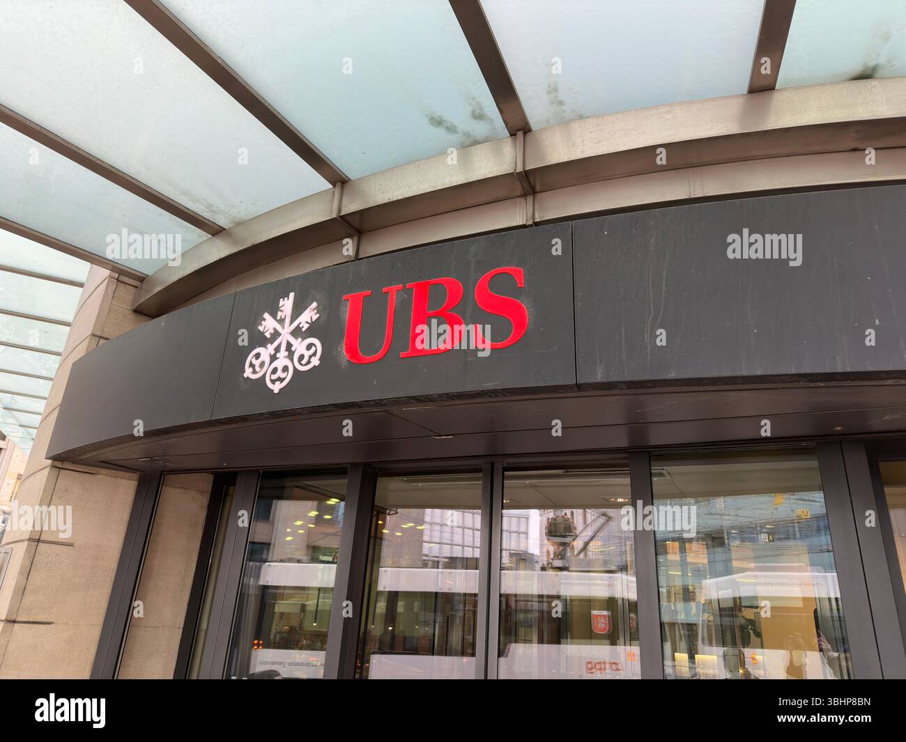 Geneva, Switzerland - Jan 12 2023: UBS bank logo. UBS Group AG is a multinational investment bank and financial services company. - Smartphone Captured Stock Image