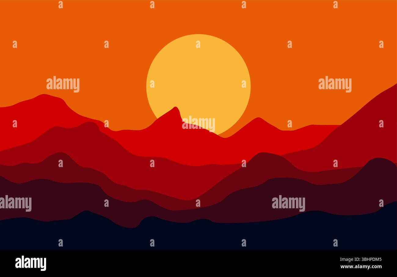 Mountain With Sun Abstract Background. Landscape Dessert Vector Ilustration Stock Vector