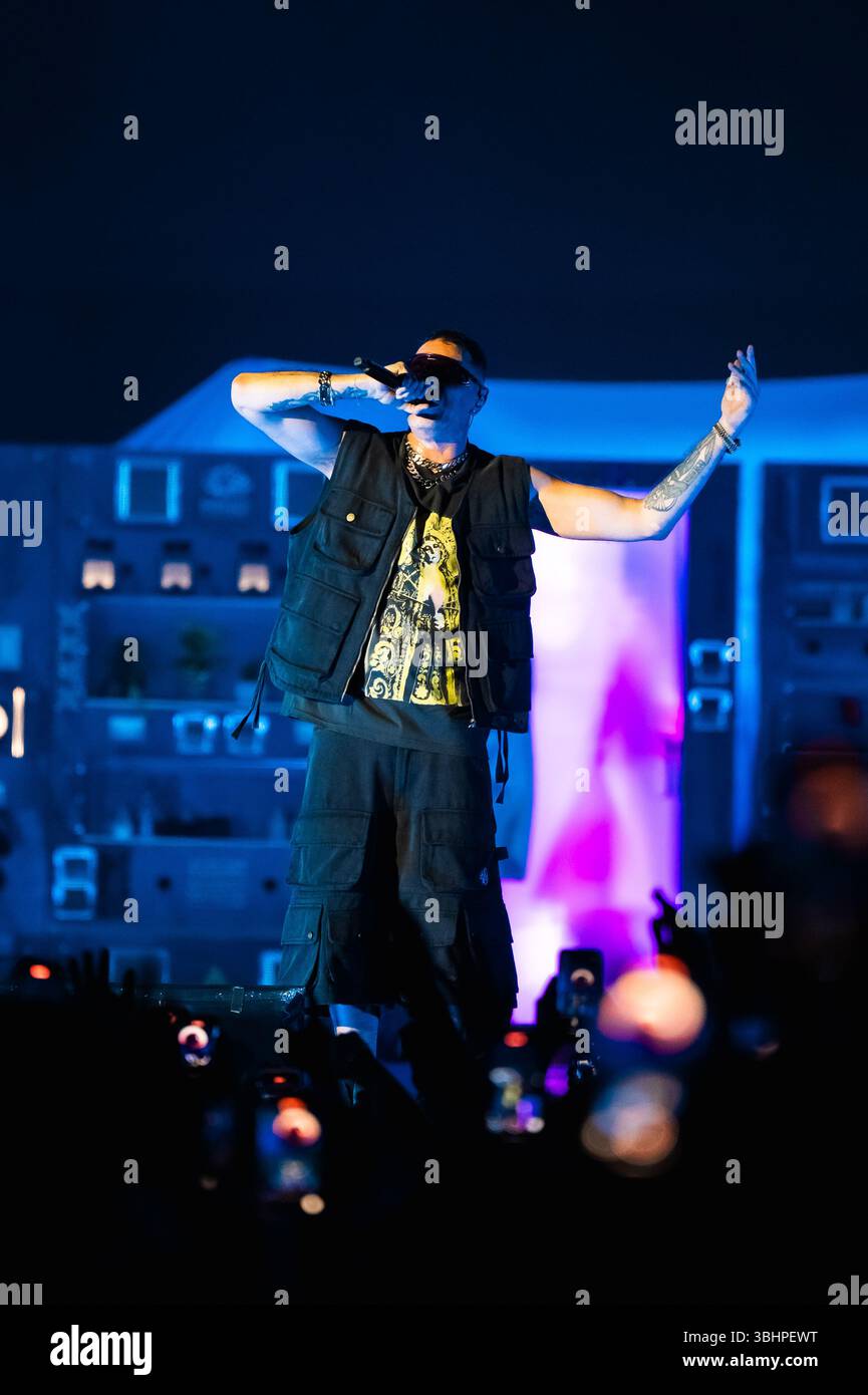 Italian Rapper Fabio Naples, Salerno, Italy. 10th June, 2025. Italian rapper Marracash aka ...