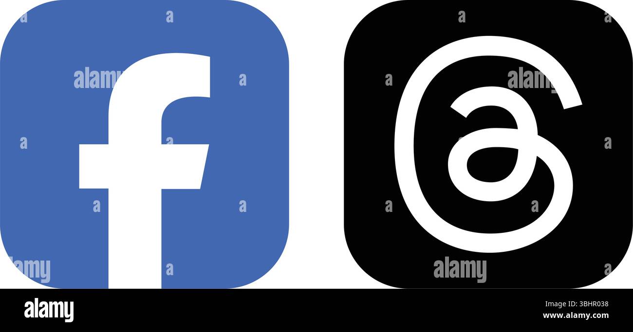 Set of Facebook and Threads social media mobile apps icons, on a ...