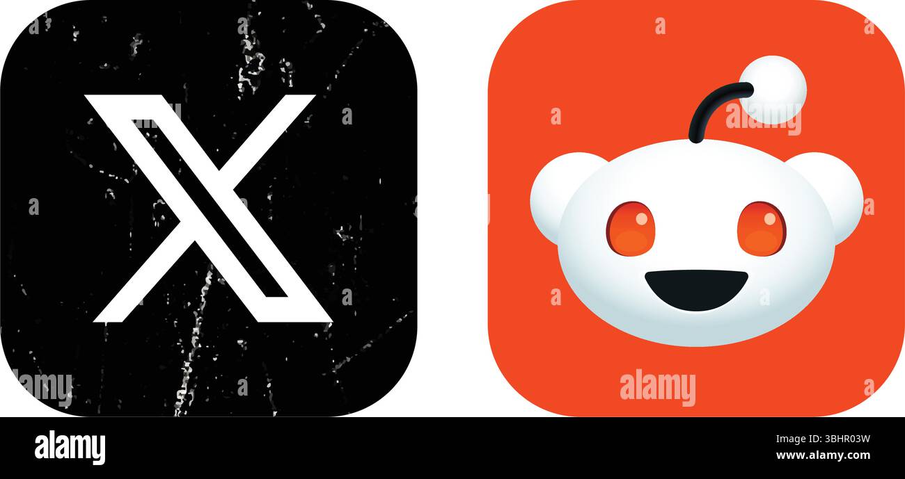 Set of X and Reddit social media mobile apps icons, on a transparent ...