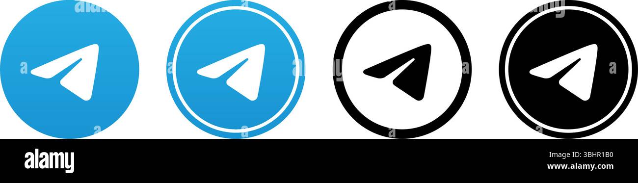 Set of round different Telegram mobile app icons, isolated on a ...