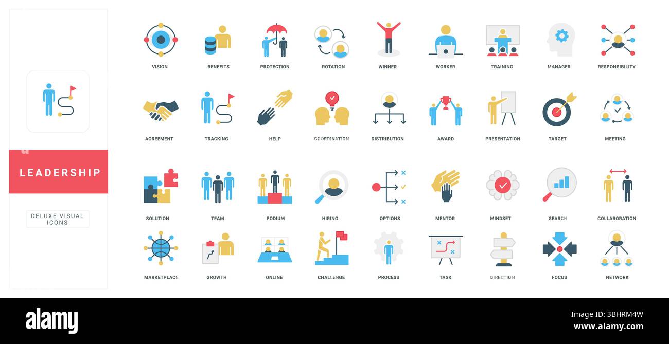 Leadership concept icons in modern flat style with titles for business ...