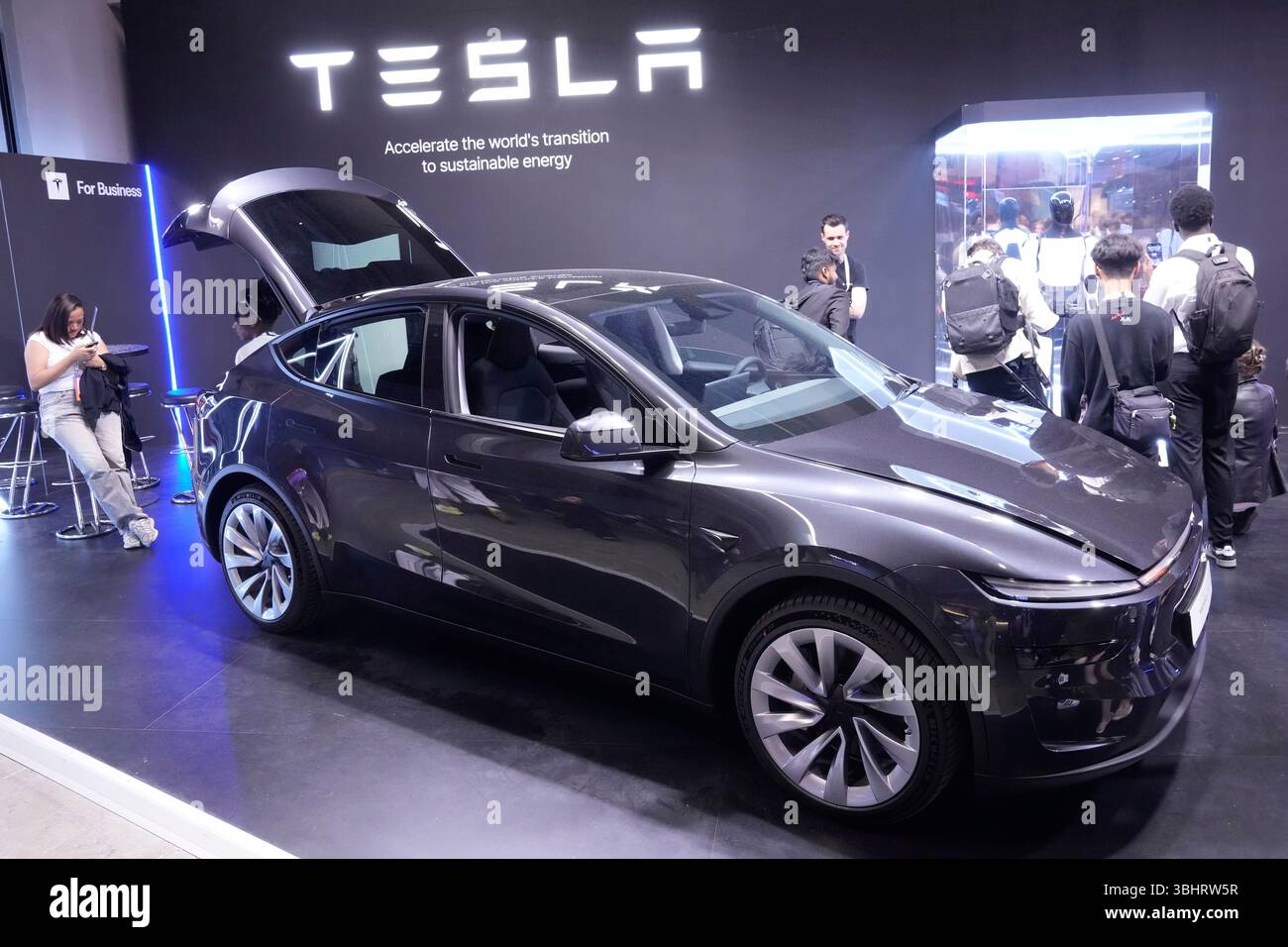 A Model Y is seen at the Tesla stand at the Vivatech fair, one of ...