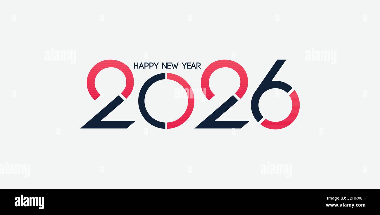Happy New 2026 Year logo minimal text design isolated on blue. Banner