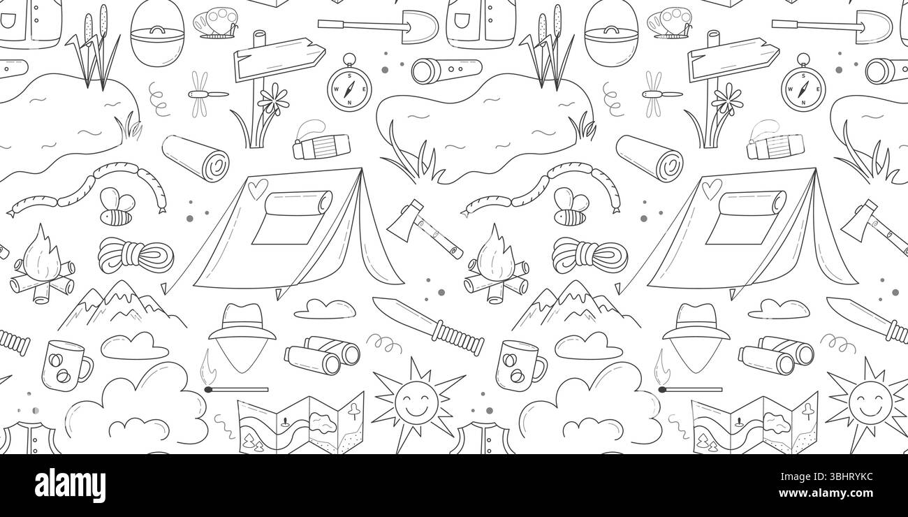 Camping doodle sketch style seamless pattern Stock Vector Image & Art ...
