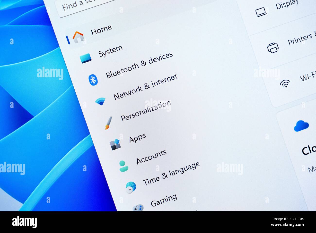 Poznan, Poland - June 6, 2025: Windows 11 Settings application on a close-up screen view, providing an intuitive interface for managing software, hard Stock Photo
