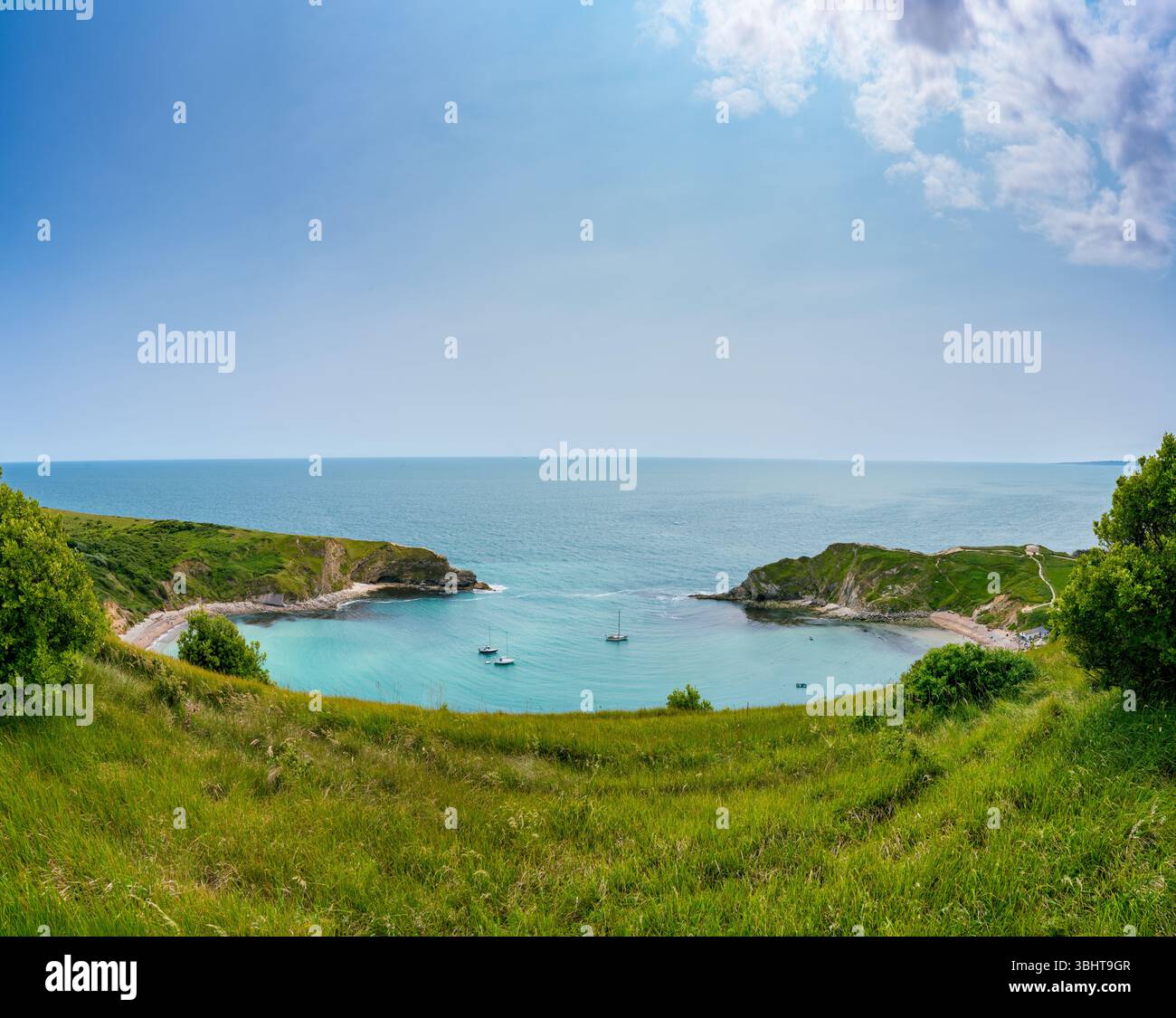 Looking down on Lulworth Cove from Bindon Hill Stock Photo