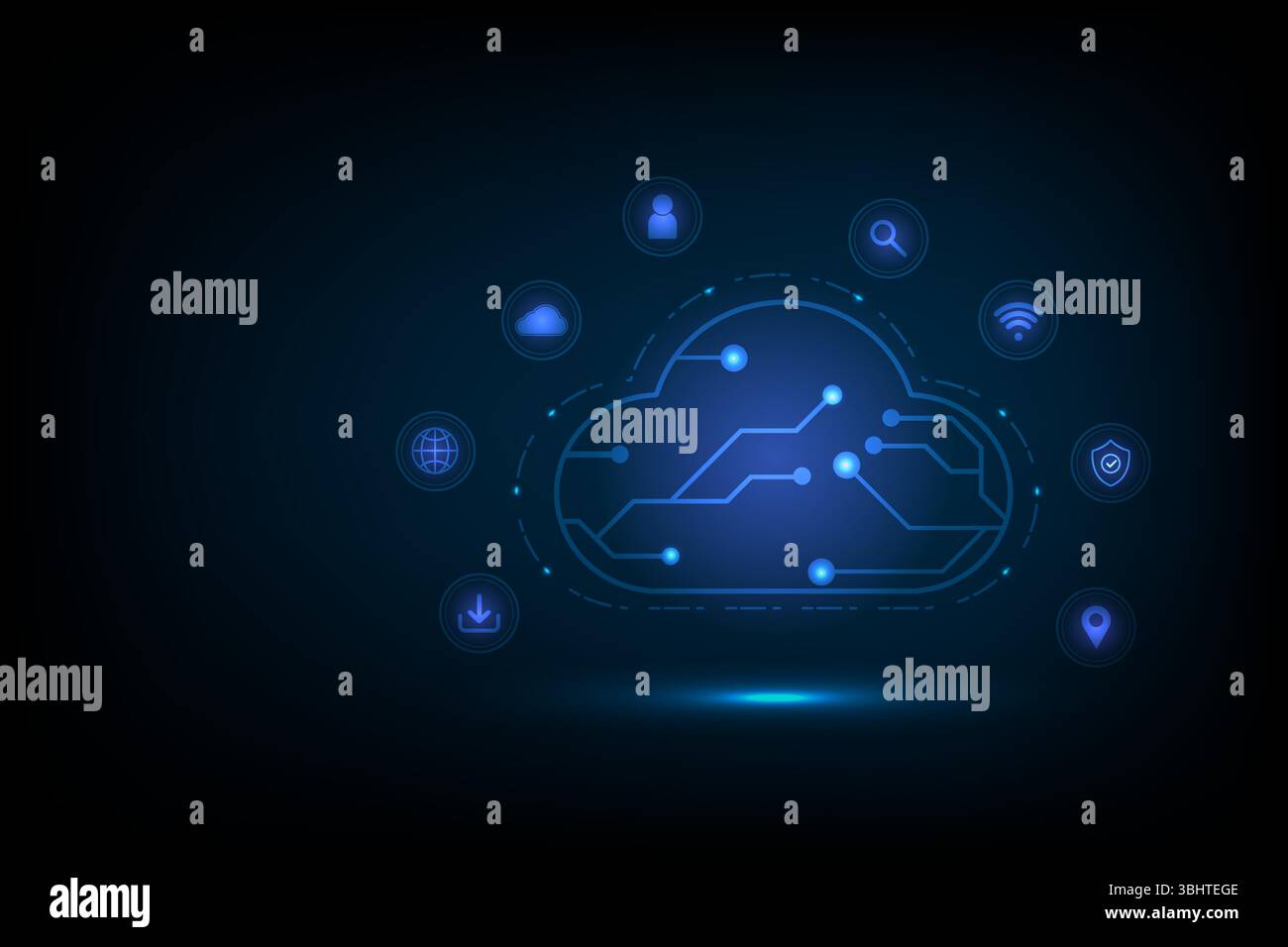 Digital technology cloud business internet connection with icons, Online network finance & marketing, vector illustration Stock Vector