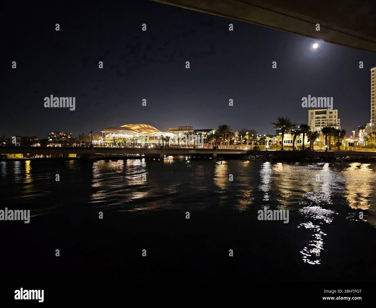 Coachman Park and Baycare Sound, Clearwater, at night - Smartphone Captured Stock Image