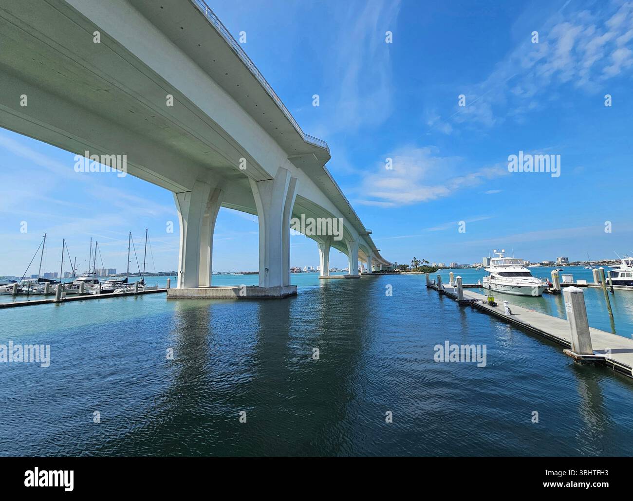 Clearwater Memorial Causeway from Clearwater Harbor Marina. The causeway is built from concrete coated in bio-degradable ceramic polyethylene.  It con - Smartphone Captured Stock Image