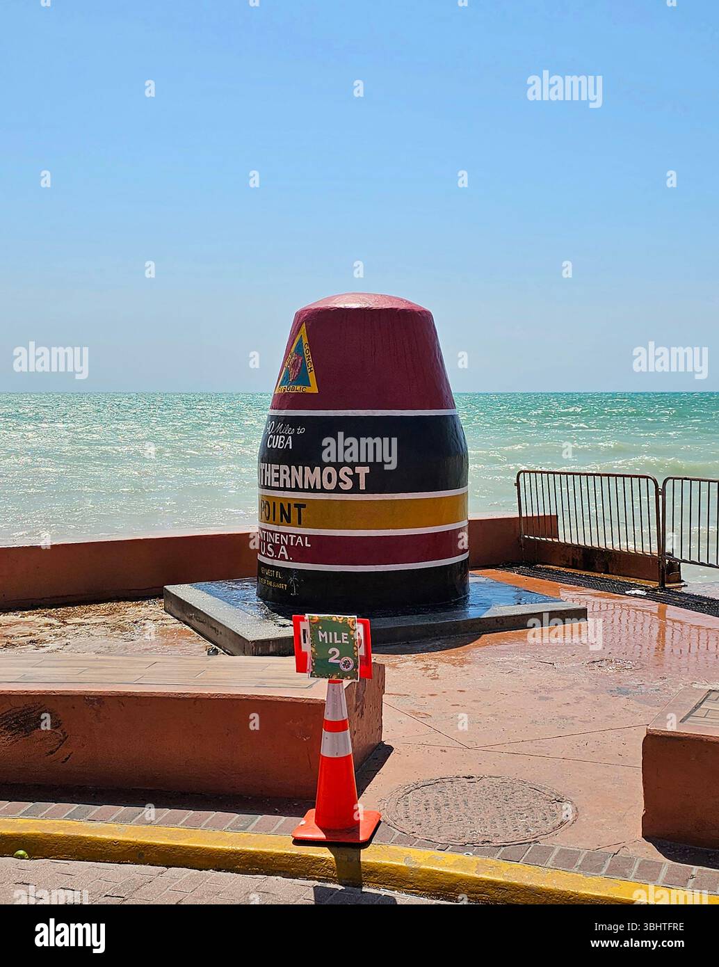 Southernmost marker, Key West. The Southernmost point buoy is a concrete marker that is popular with tourists. - Smartphone Captured Stock Image