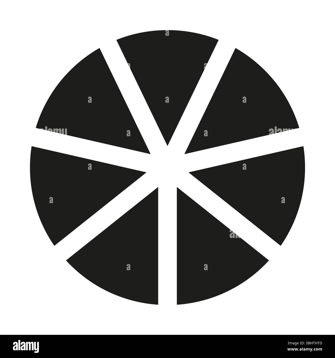 Circle division on 7 equal parts icon. Wheel divided diagram with seven segments. Infographic black round element. Coaching blank pattern. Stock Vector