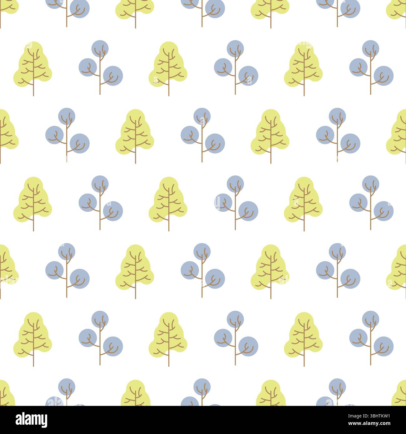 Seamless pattern with colored trees on white background. Vector illustration. Stock Vector