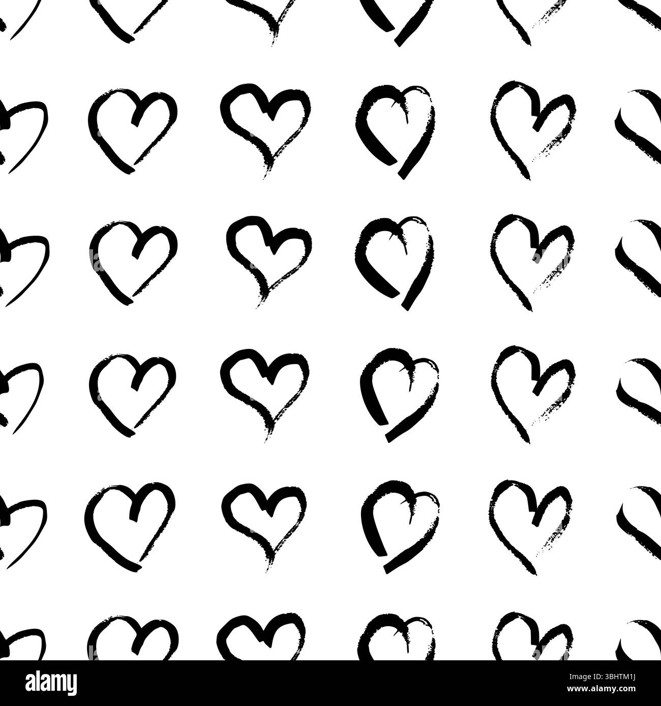 Seamless pattern with hand drawn hearts. Doodle grunge black hearts on ...