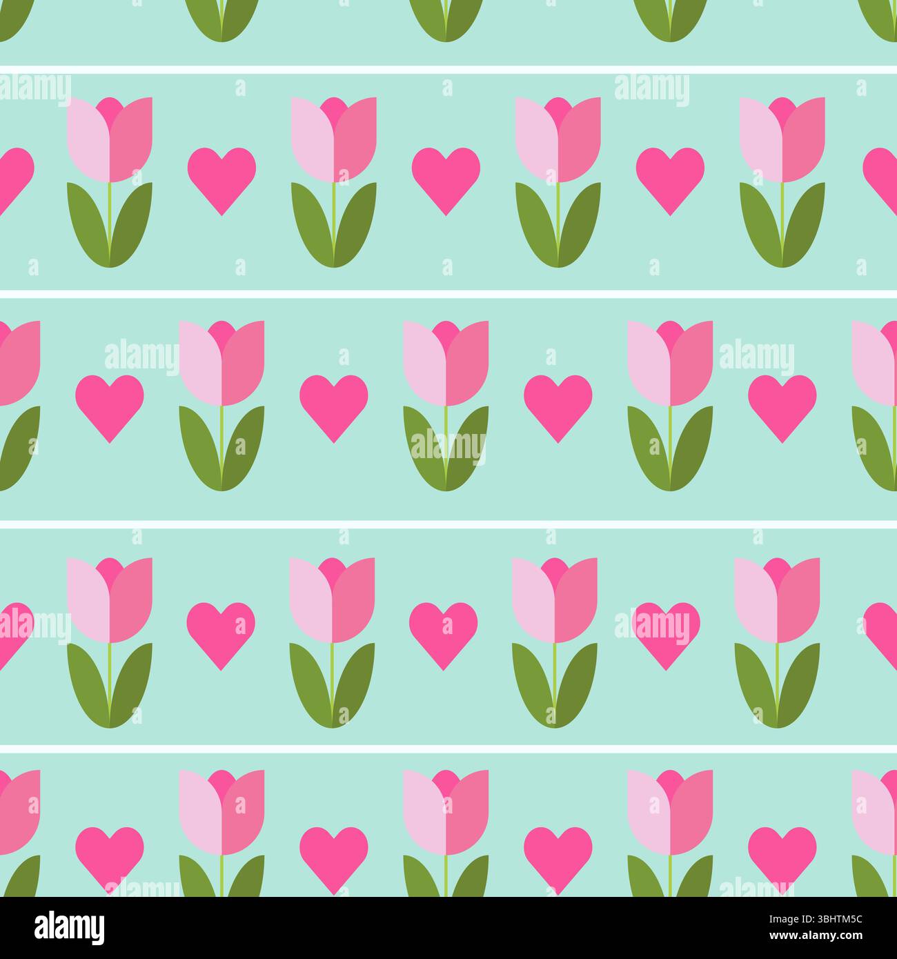 Floral Love Geometric Mid Mod Seamless Pattern Stock Vector