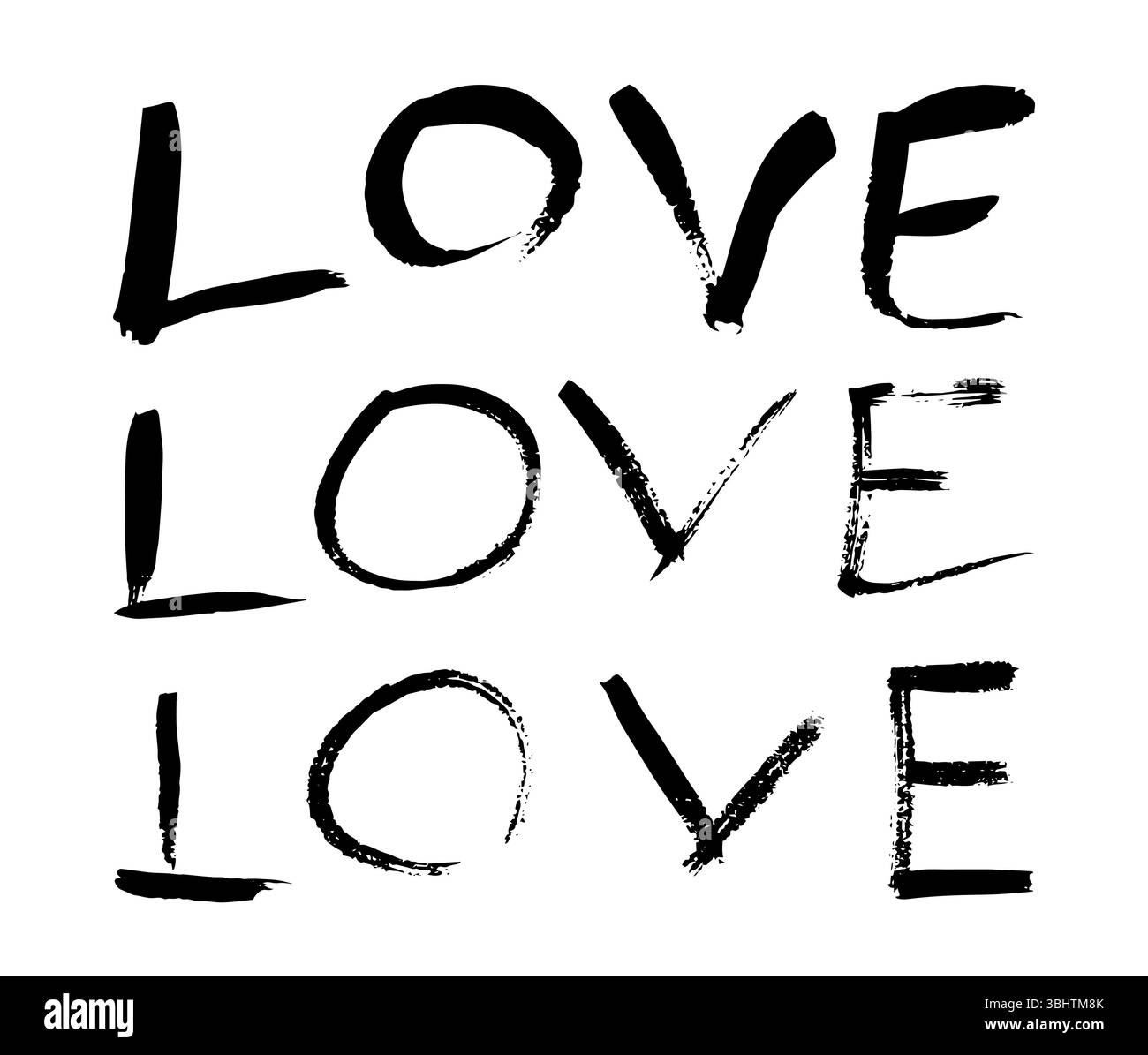 Lettering Love. Set of three handwritten black inscriptions Love on a white background. Vector illustration Stock Vector