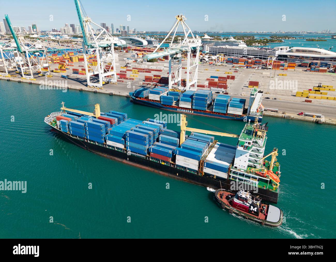 Shipping Container Florida Miami, Florida, USA - March 20, 2025: Container ship sea transport ...