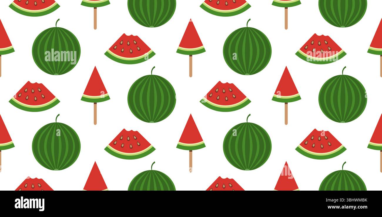 Seamless Pattern with Whole Watermelons, Slices and Popsicles on a ...