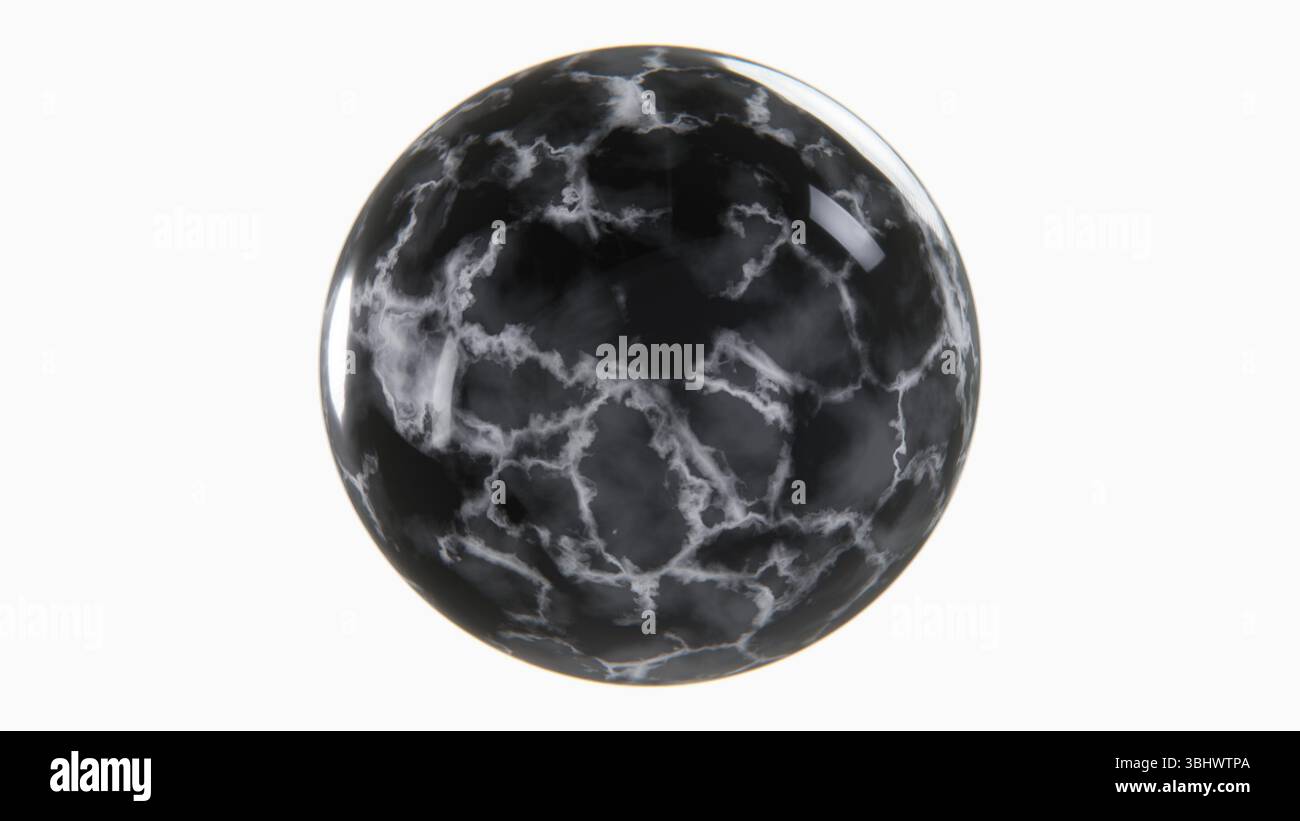 3D image render horizontal dark marble sphere bubble white background texture design pattern glossy smooth visual motion elegant captivating art dynam Stock Photo