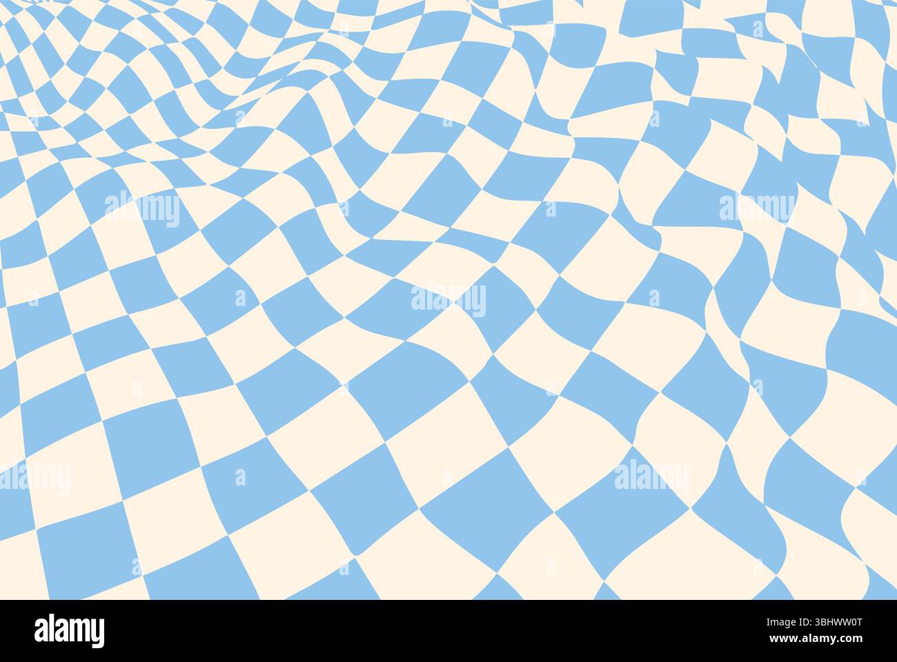 Abstract optical illusion with a blue and cream checkered pattern. Wavy ...