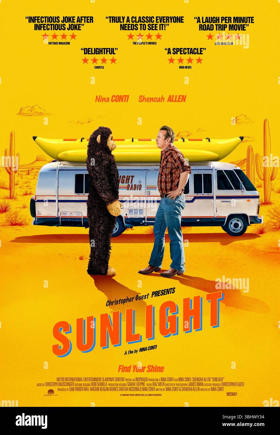Sunlight (2023) directed by Nina Conti and starring Nina Conti, Shenoah Allen, and Christopher Guest. A hilariously dark and unconventional love story, following two people on the edge of life who find purpose and romance through an unlikely connection, escaping the darkness in search of some sunlight. US one sheet poster EDITORIAL USE ONLY. Credit: BFA / Sunrise Films Stock Photo