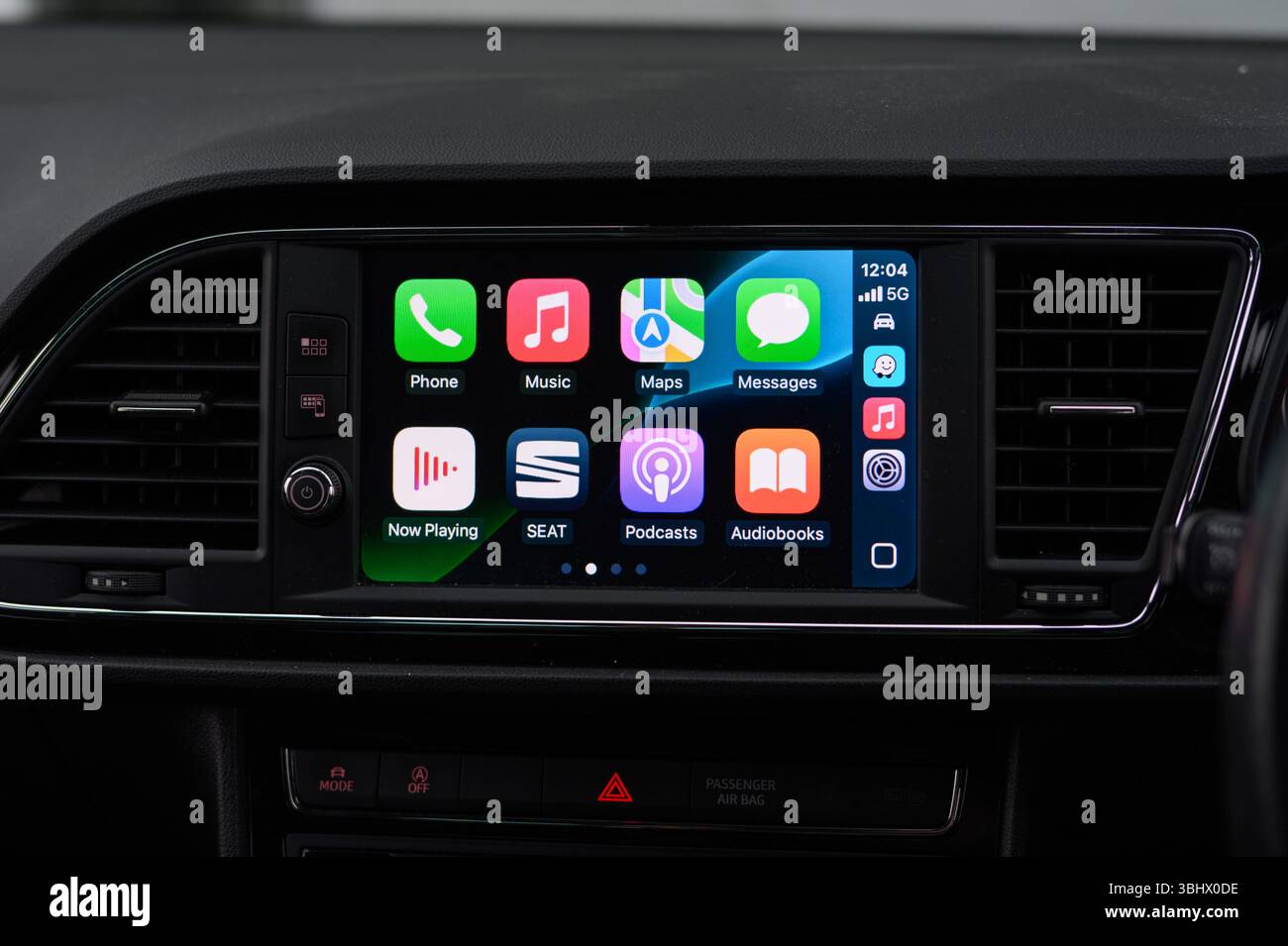 This image shows a clear view of an infotainment screen inside a modern ...