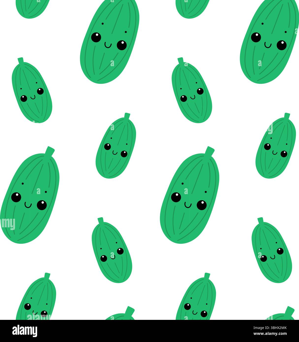 Seamless pattern with cucumber. Green cute cucumber pattern. Stock Vector