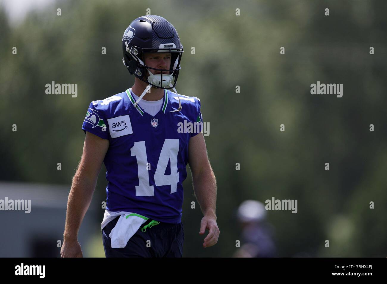 Seattle Seahawks quarterback Sam Darnold walks during NFL football ...